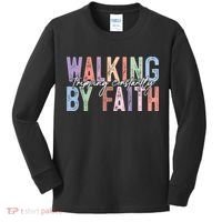 Walking By Faith Tripping Constantly Retro Funny Christian Slogan Kids Long Sleeve Shirt thumb 0