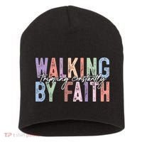 Walking By Faith Tripping Constantly Retro Funny Christian Slogan Short Acrylic Beanie thumb 0