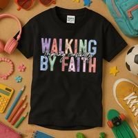 Walking By Faith Tripping Constantly Retro Funny Christian Slogan Kids T-Shirt thumb 3