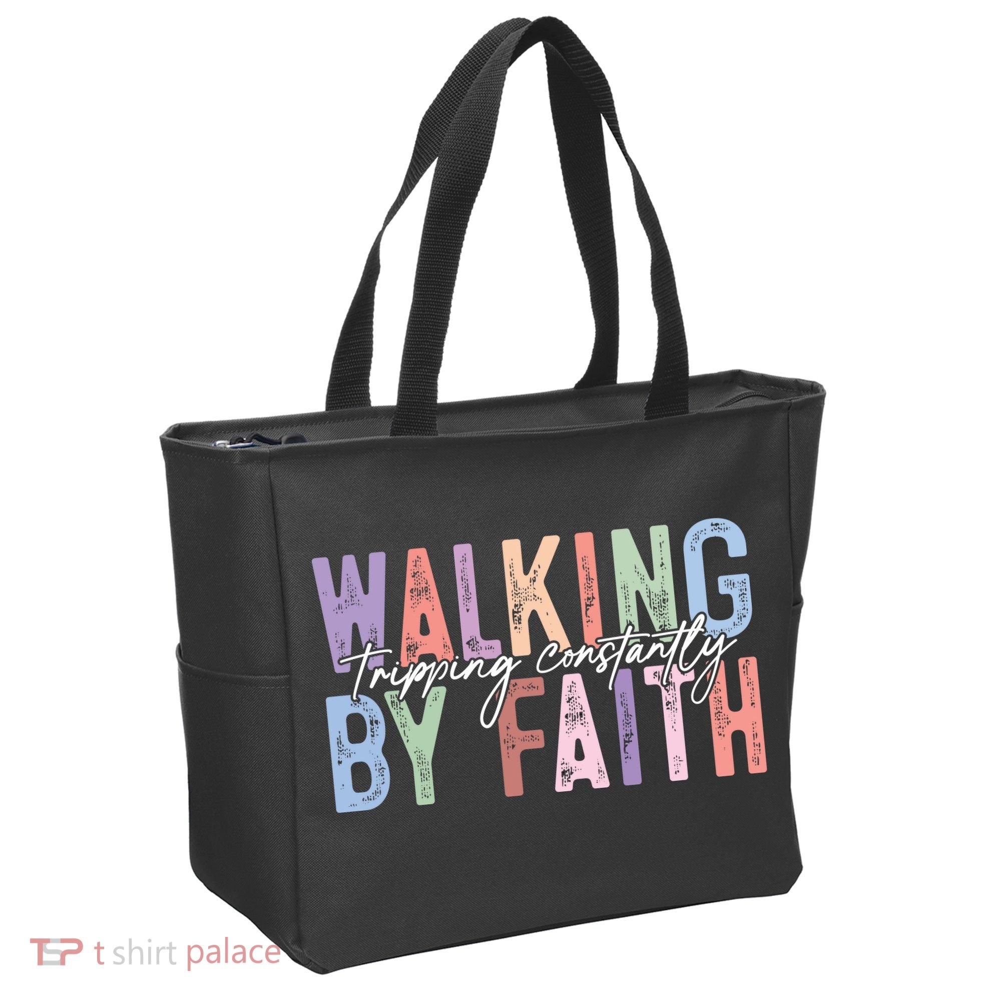 Walking By Faith Tripping Constantly Retro Funny Christian Slogan Tote Bag