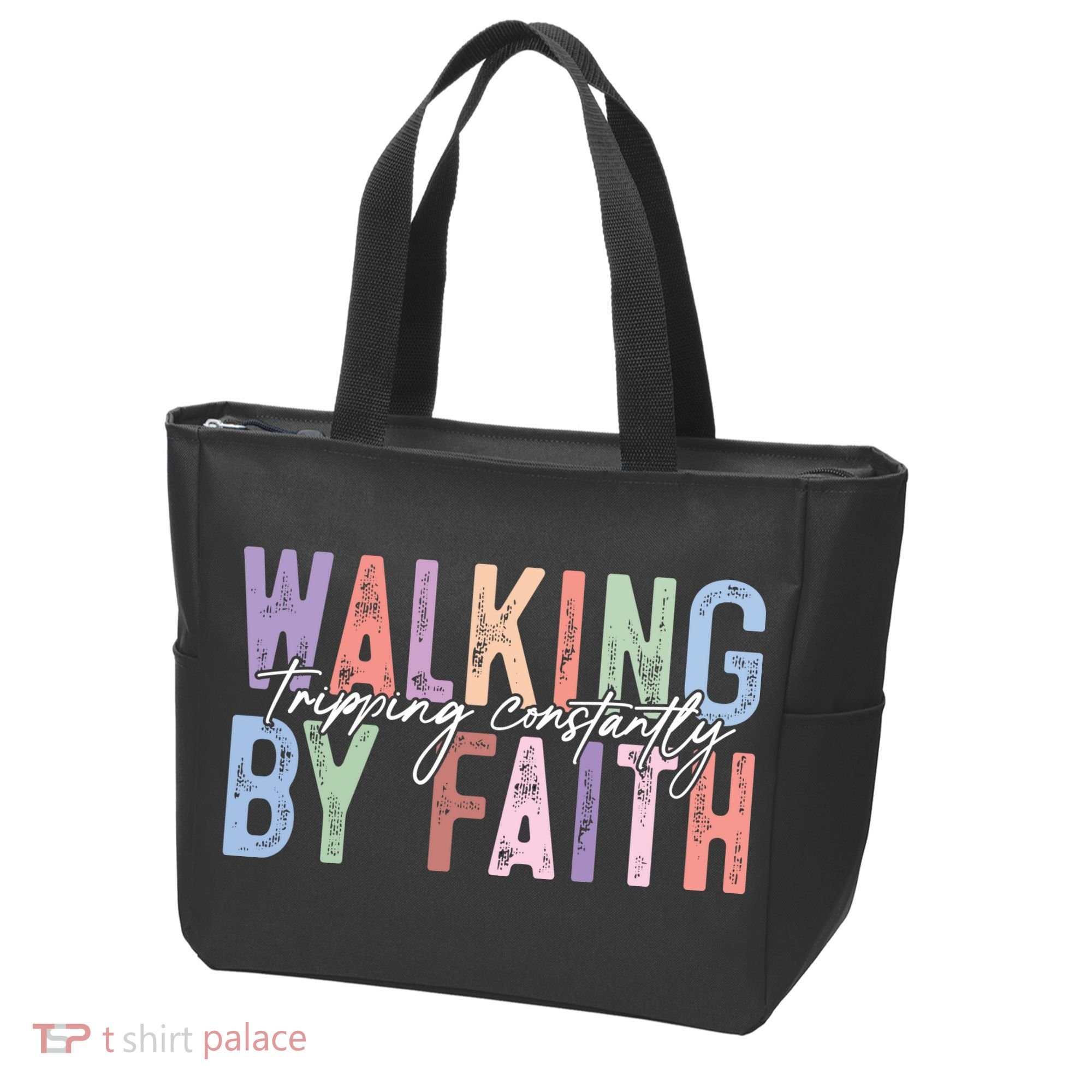 Walking By Faith Tripping Constantly Retro Funny Christian Slogan Tote Bag
