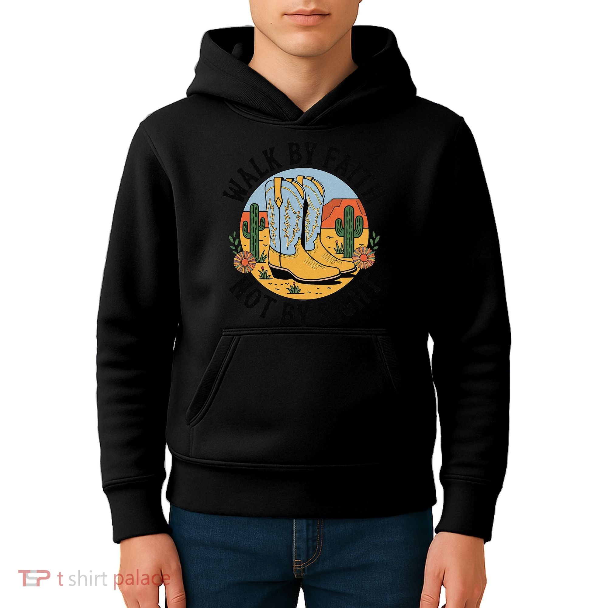 Walk by Faith Not by Sight Western Boots Kids Hoodie