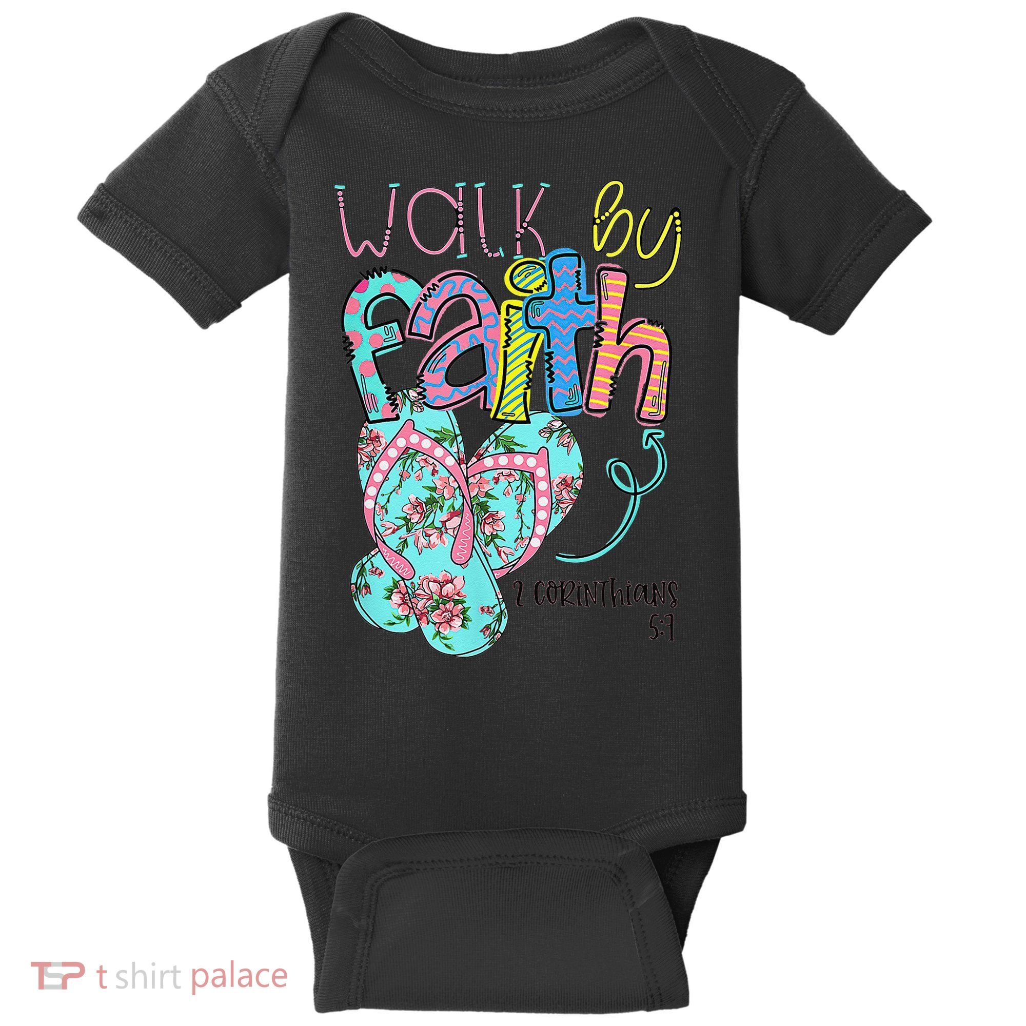 Walk By Faith Flip Flops Christian Jesus Bible Verse Summer Baby Bodysuit