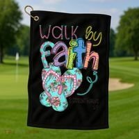 Walk By Faith Flip Flops Christian Jesus Bible Verse Summer Golf Towel thumb 1