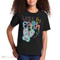 Walk By Faith Flip Flops Christian Jesus Bible Verse Summer Kids T-Shirt thumb 2