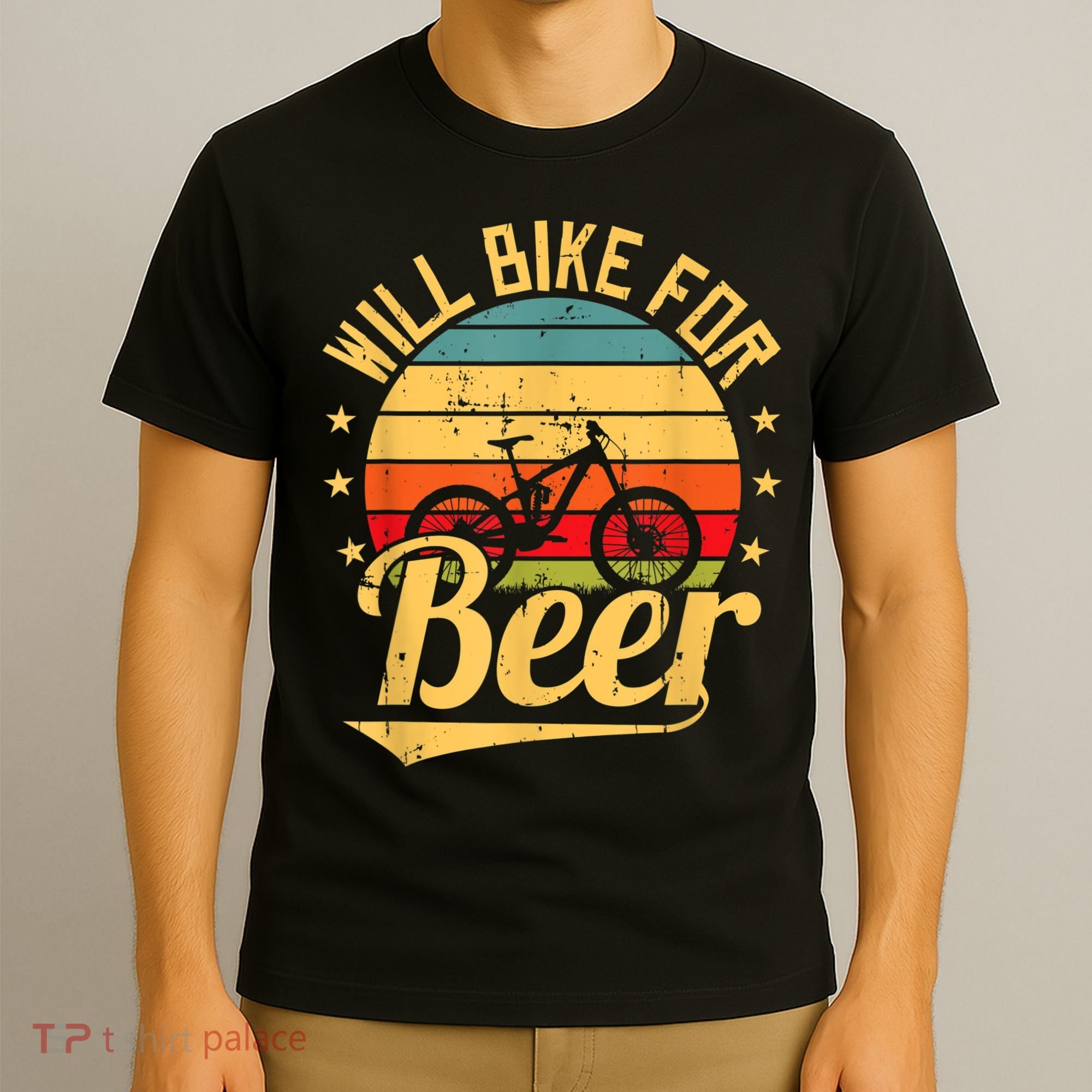 Will Bike For Beer Funny Bike Lovers Biking Vintage T-Shirt