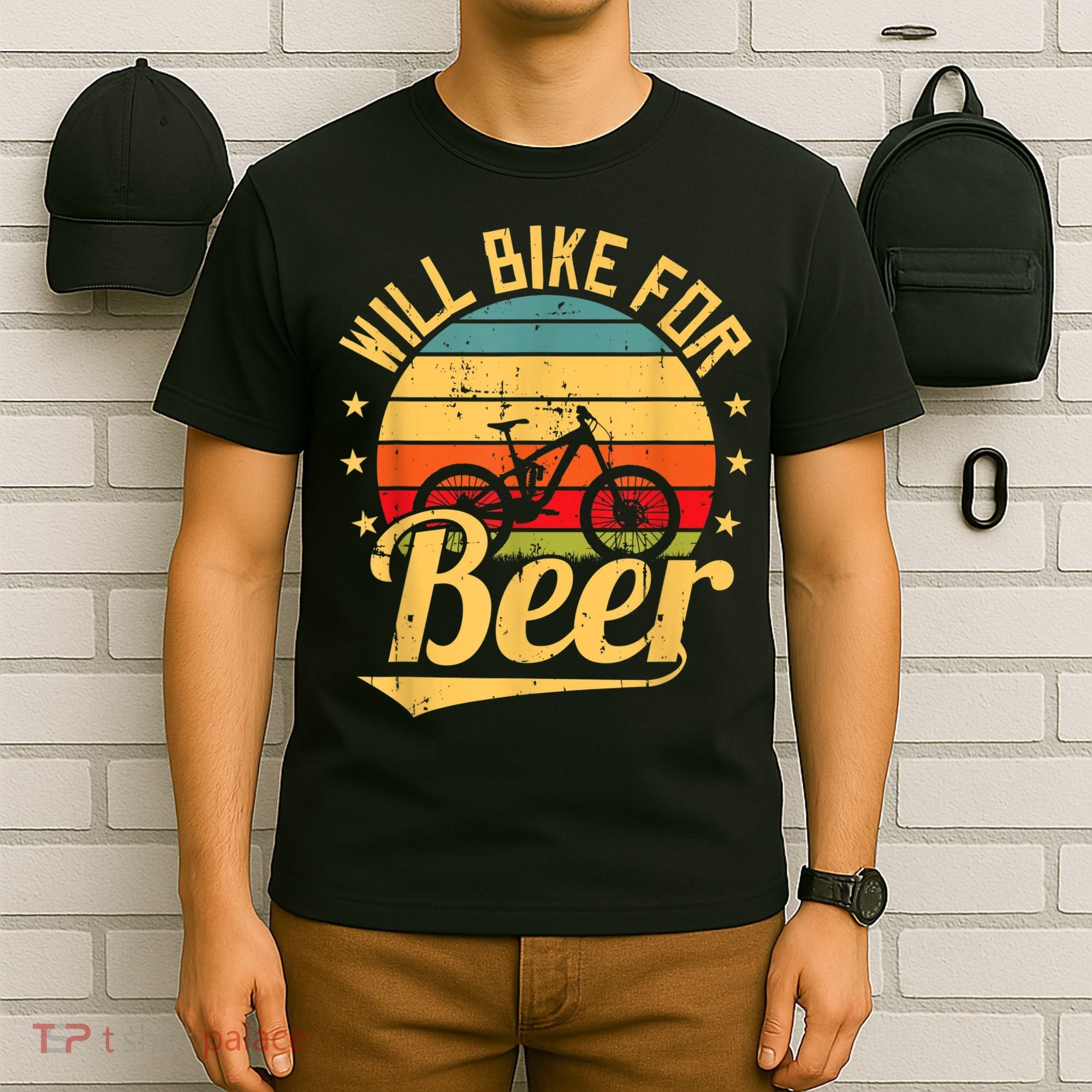 Will Bike For Beer Funny Bike Lovers Biking Vintage T-Shirt