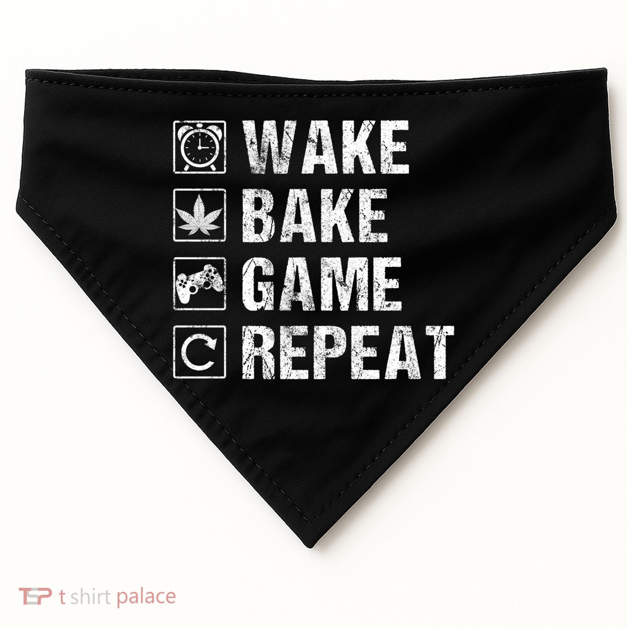 Wake Bake Game Repeat Video Game Weed Smoker Pot Gift USA-Made Doggie Bandana