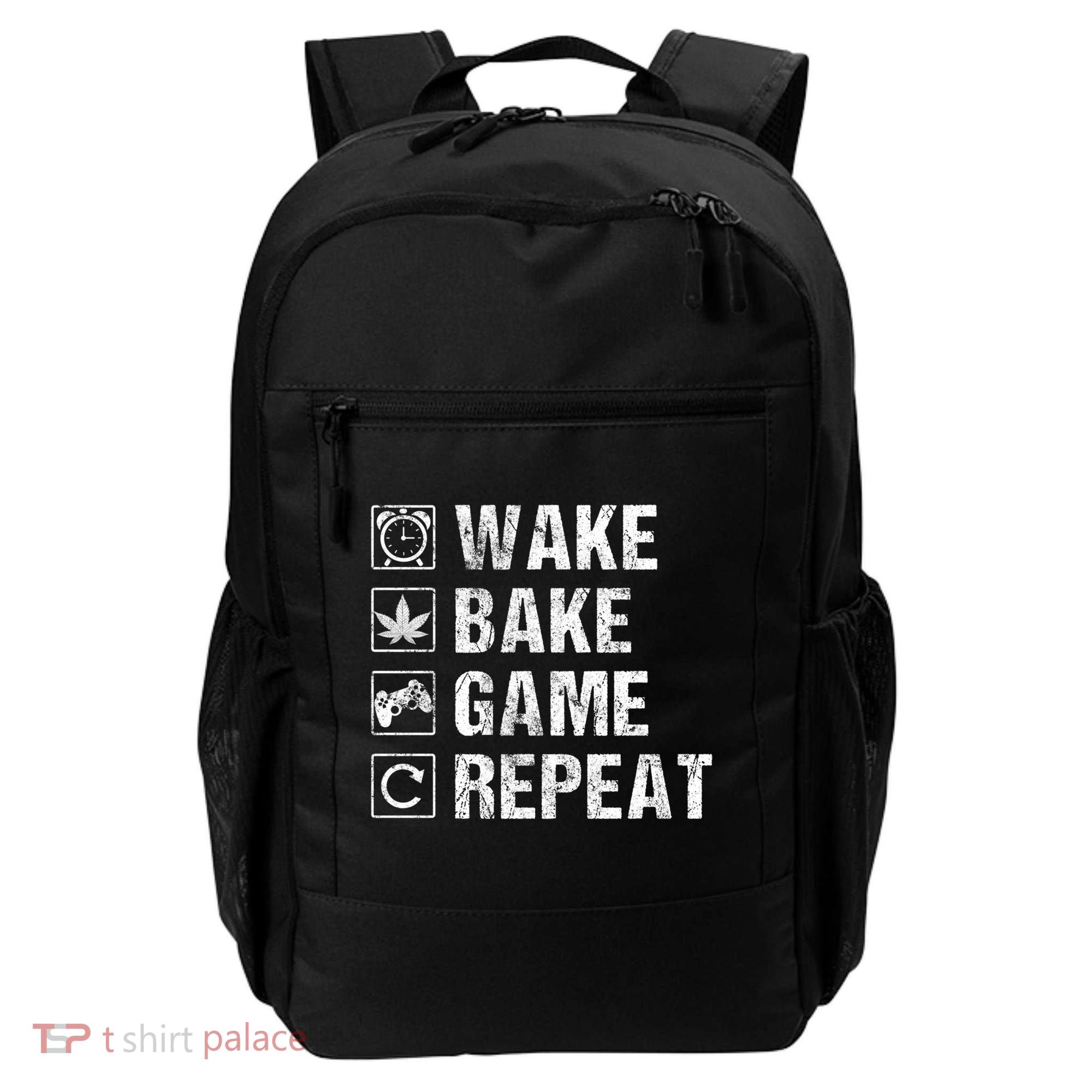 Wake Bake Game Repeat Video Game Weed Smoker Pot Gift Backpack