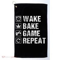 Wake Bake Game Repeat Video Game Weed Smoker Pot Gift Golf Towel thumb 0