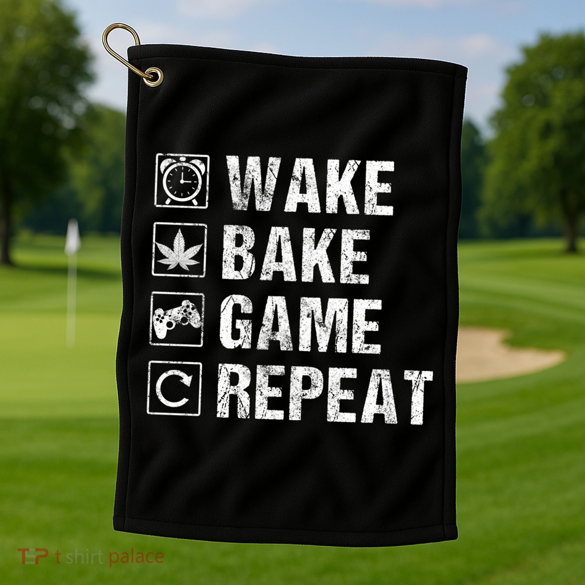 Wake Bake Game Repeat Video Game Weed Smoker Pot Gift Golf Towel