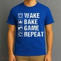 Wake Bake Game Repeat Video Game Weed Smoker Pot Gift T-Shirt thumb 3