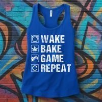Wake Bake Game Repeat Video Game Weed Smoker Pot Gift Women's Tank Top thumb 3