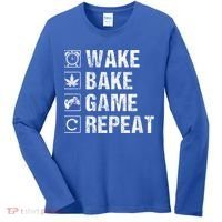 Wake Bake Game Repeat Video Game Weed Smoker Pot Gift Women's Long Sleeve Shirt thumb 0