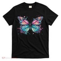 Watercolor Butterfly Gift Child Butterfly Black Modern Round Neck Straight Alph T-Shirt thumb 0