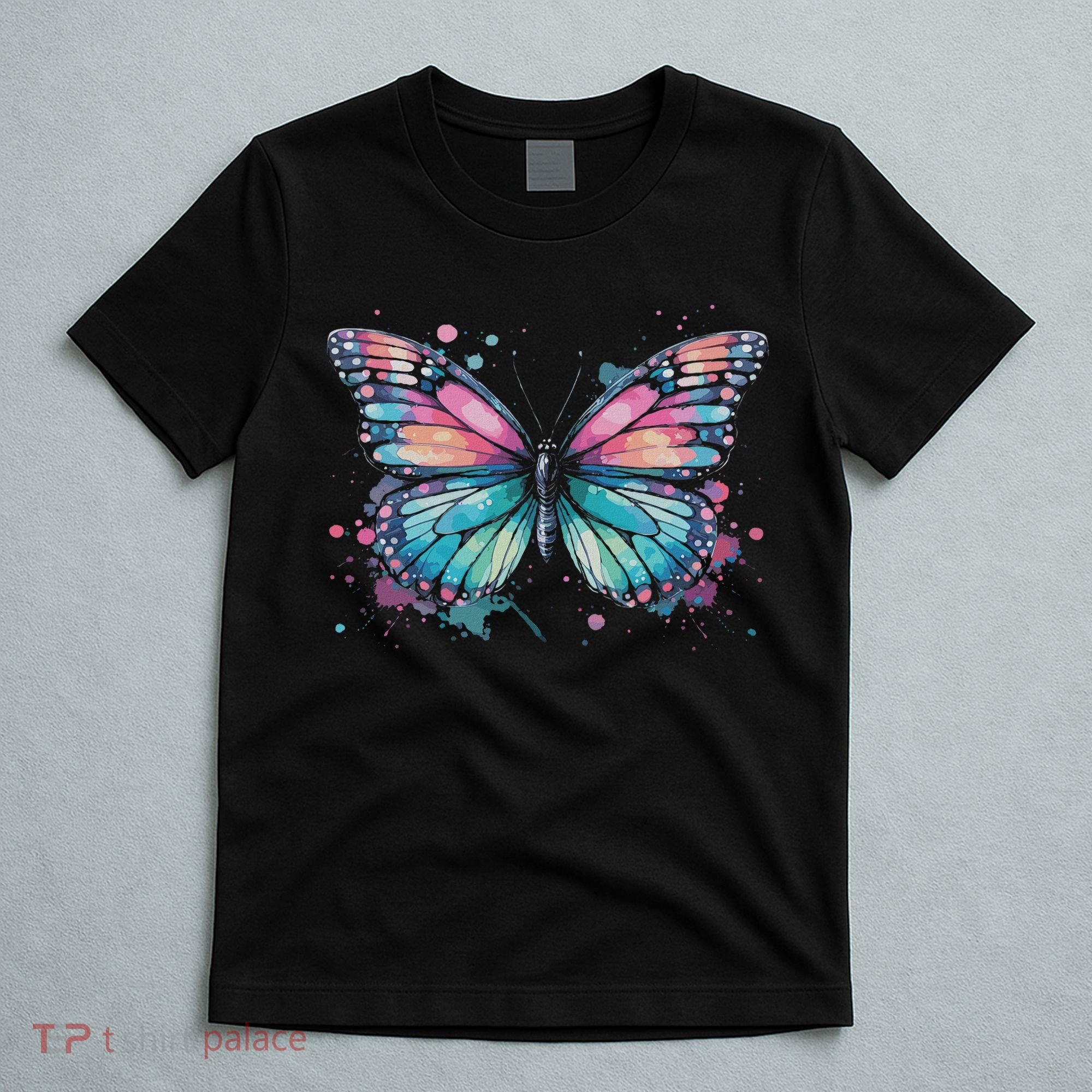 Watercolor Butterfly Gift Child Butterfly Black Modern Round Neck Straight Alph T-Shirt