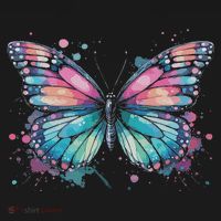 Watercolor Butterfly Gift Child Butterfly Black Modern Round Neck Straight Alph T-Shirt thumb 7