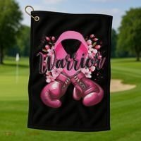 Warrior Boxing Gloves Ribbon Breast Cancer Awareness Golf Towel thumb 1