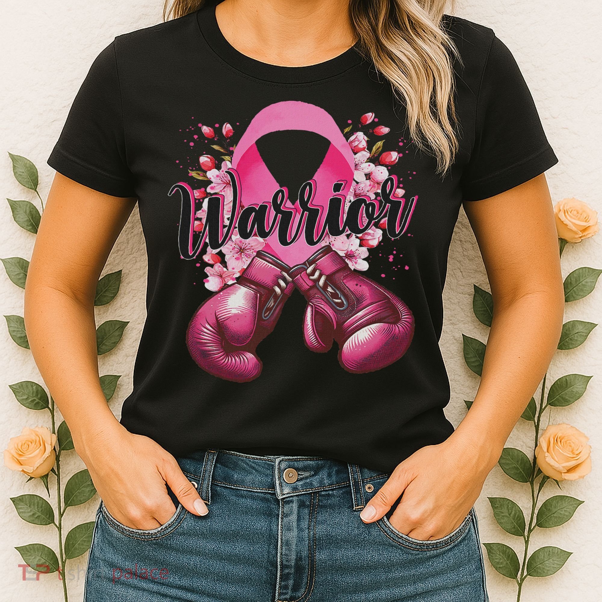 Warrior Boxing Gloves Ribbon Breast Cancer Awareness Women's T-Shirt