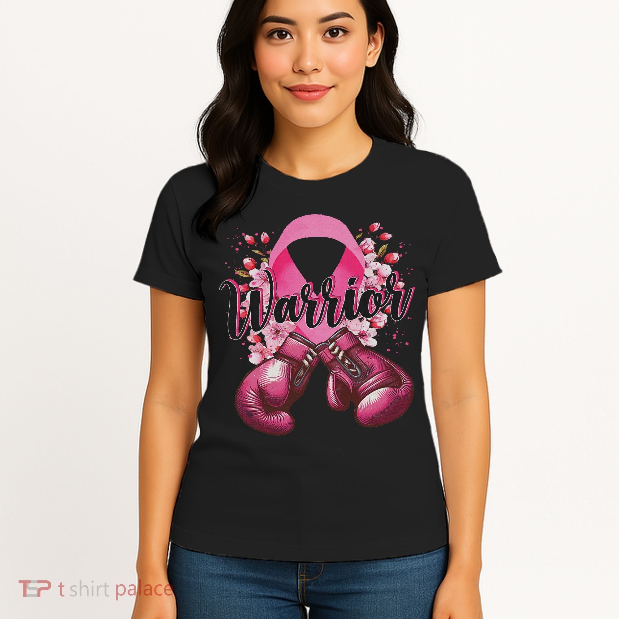 Warrior Boxing Gloves Ribbon Breast Cancer Awareness Women's T-Shirt