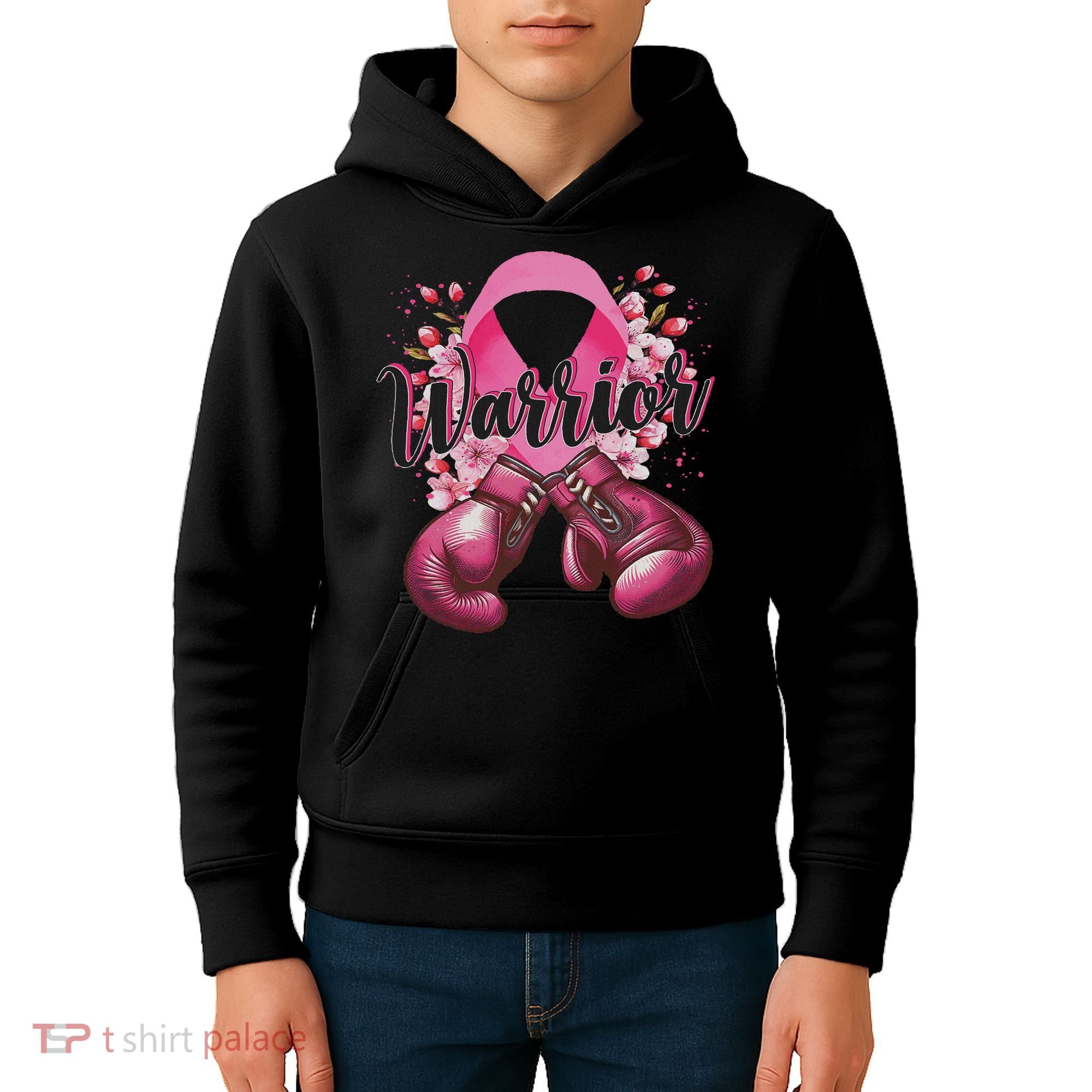 Warrior Boxing Gloves Ribbon Breast Cancer Awareness Kids Hoodie