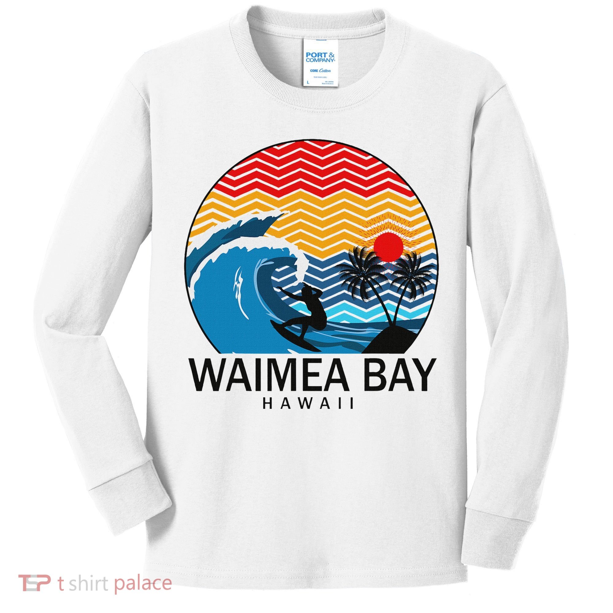 Waimea Bay Hawaii Surfboard Kids Long Sleeve Shirt