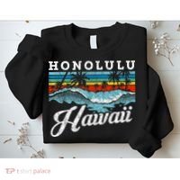 Waves Beach Honolulu Hawaiian Summer Surfing Retro Hawaii Sweatshirt thumb 2