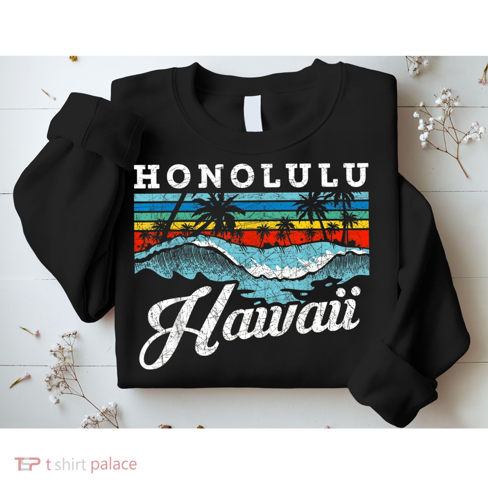 Waves Beach Honolulu Hawaiian Summer Surfing Retro Hawaii Sweatshirt