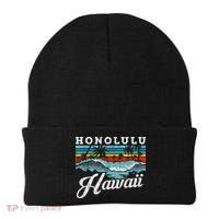 Waves Beach Honolulu Hawaiian Summer Surfing Retro Hawaii Beanie thumb 0