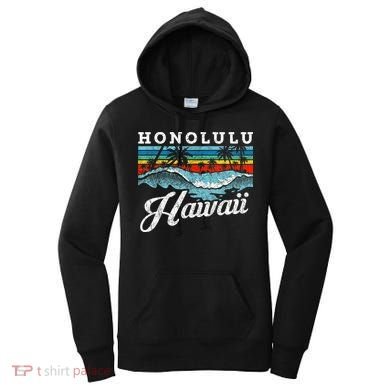 Waves Beach Honolulu Hawaiian Summer Surfing Retro Hawaii Women's Hoodie