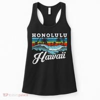 Waves Beach Honolulu Hawaiian Summer Surfing Retro Hawaii Women's Tank Top thumb 0