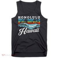 Waves Beach Honolulu Hawaiian Summer Surfing Retro Hawaii Tank Top thumb 0