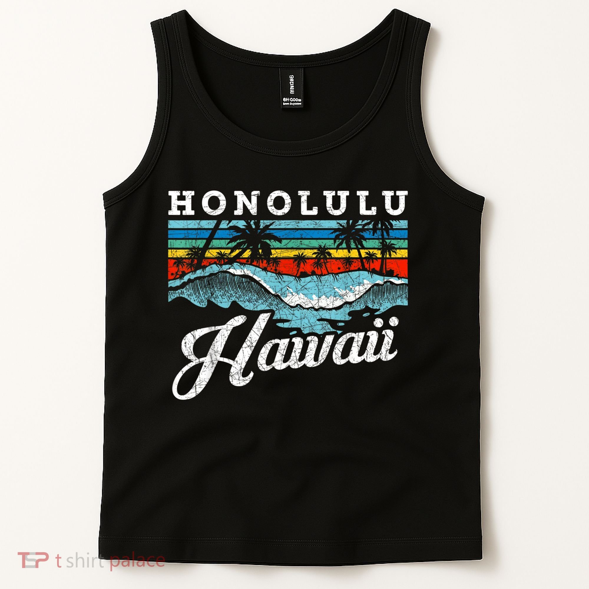 Waves Beach Honolulu Hawaiian Summer Surfing Retro Hawaii Tank Top