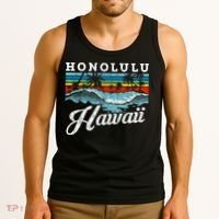 Waves Beach Honolulu Hawaiian Summer Surfing Retro Hawaii Tank Top thumb 3