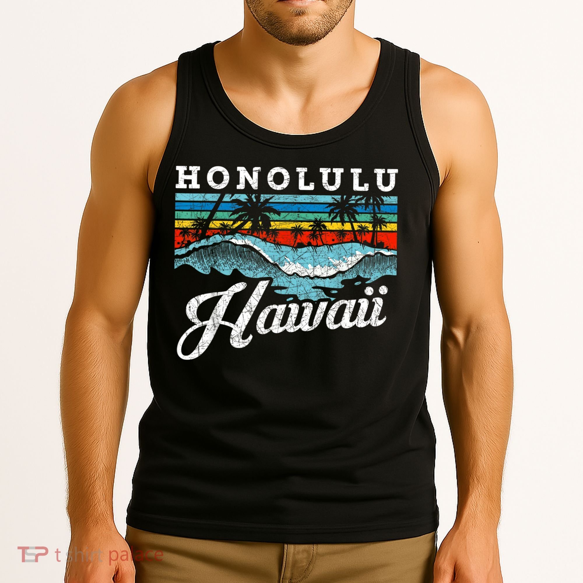 Waves Beach Honolulu Hawaiian Summer Surfing Retro Hawaii Tank Top