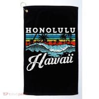 Waves Beach Honolulu Hawaiian Summer Surfing Retro Hawaii Golf Towel thumb 0