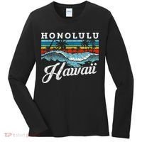 Waves Beach Honolulu Hawaiian Summer Surfing Retro Hawaii Women's Long Sleeve Shirt thumb 0