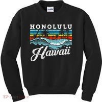Waves Beach Honolulu Hawaiian Summer Surfing Retro Hawaii Kids Sweatshirt thumb 0