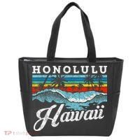 Waves Beach Honolulu Hawaiian Summer Surfing Retro Hawaii Tote Bag thumb 0