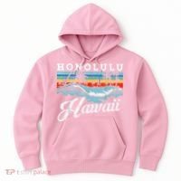 Waves Beach Honolulu Hawaiian Summer Surfing Retro Hawaii Hoodie thumb 0