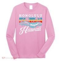 Waves Beach Honolulu Hawaiian Summer Surfing Retro Hawaii Long Sleeve Shirt thumb 0