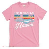 Waves Beach Honolulu Hawaiian Summer Surfing Retro Hawaii T-Shirt thumb 0