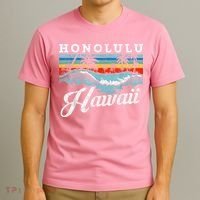 Waves Beach Honolulu Hawaiian Summer Surfing Retro Hawaii T-Shirt thumb 3