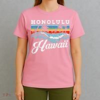 Waves Beach Honolulu Hawaiian Summer Surfing Retro Hawaii T-Shirt thumb 4