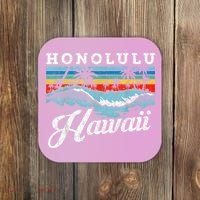 Waves Beach Honolulu Hawaiian Summer Surfing Retro Hawaii Coaster thumb 0