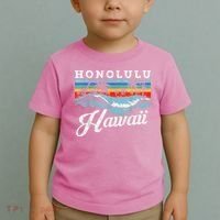 Waves Beach Honolulu Hawaiian Summer Surfing Retro Hawaii Toddler T-Shirt thumb 2