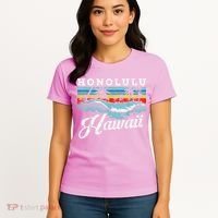 Waves Beach Honolulu Hawaiian Summer Surfing Retro Hawaii Women's T-Shirt thumb 4