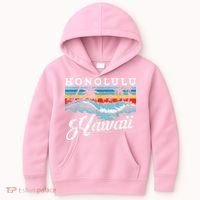 Waves Beach Honolulu Hawaiian Summer Surfing Retro Hawaii Kids Hoodie thumb 0