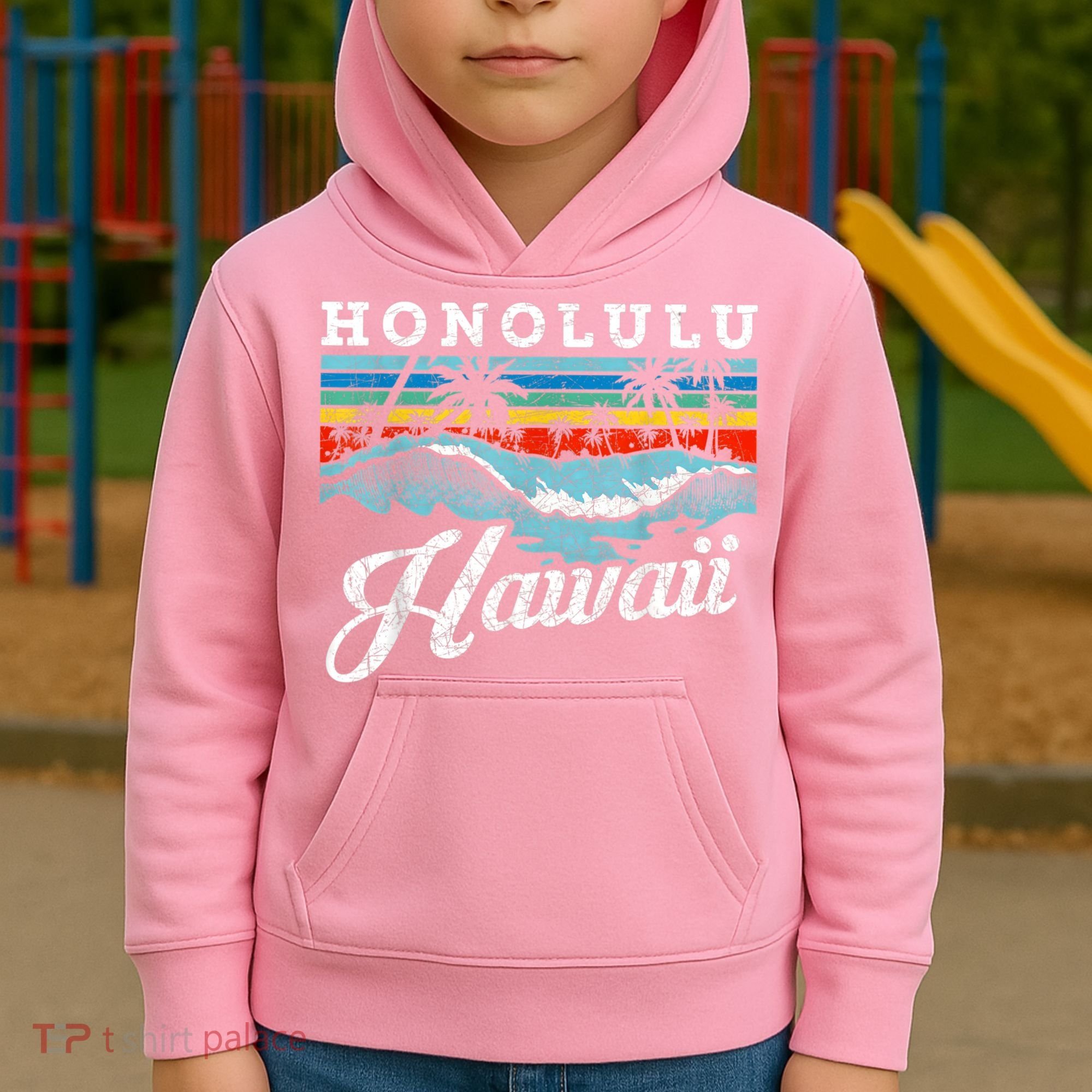 Waves Beach Honolulu Hawaiian Summer Surfing Retro Hawaii Kids Hoodie