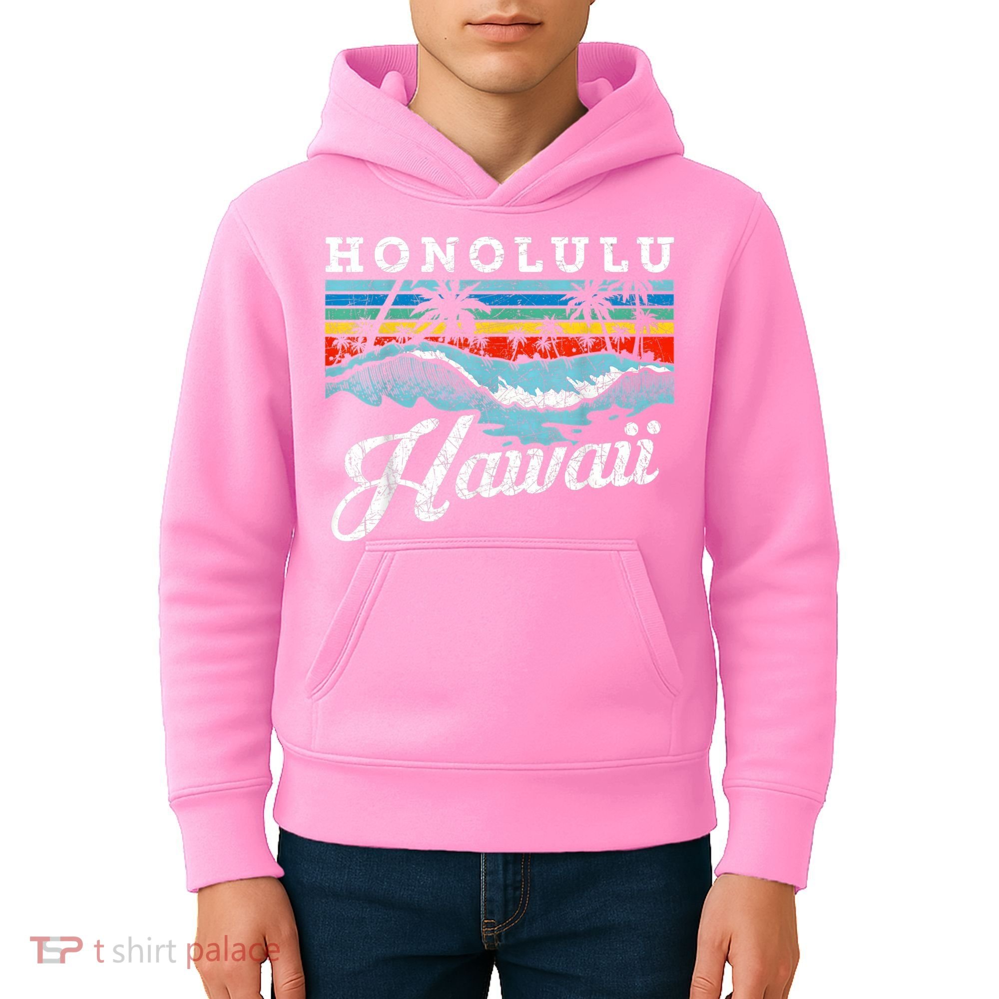 Waves Beach Honolulu Hawaiian Summer Surfing Retro Hawaii Kids Hoodie
